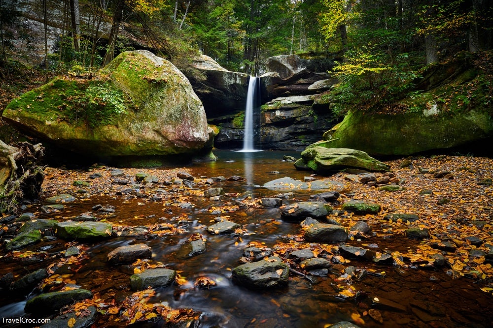Beautiful Flat Lick Falls with Fall colors near Gray Hawk - Best waterfalls in Kentucky