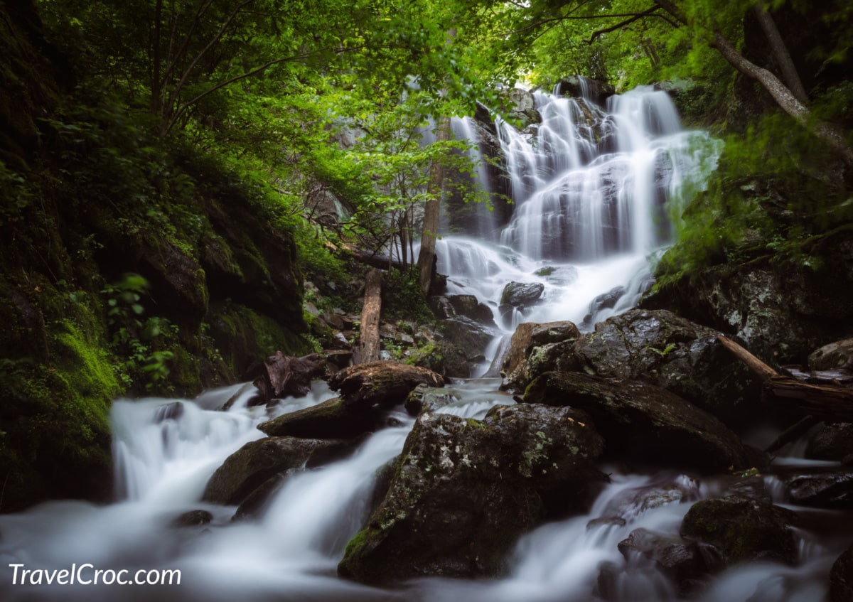 The lower section of Doyles River Falls in Shenandoah National Park, Virginia during the Spring.