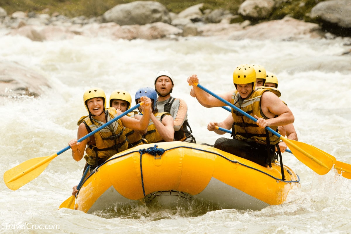 Whitewater rafting down a river