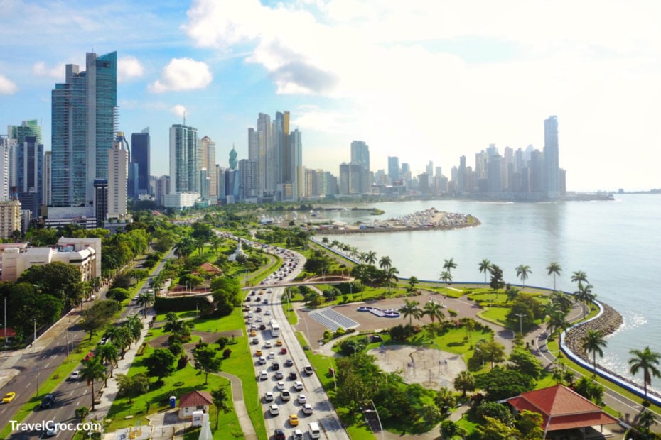 Aerial view of the modern skyline of Panama City