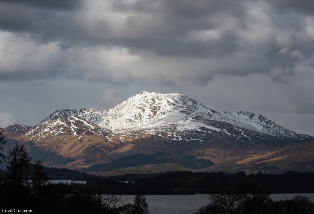 Ben Lomond illuminated by the last rays of sunshine of the cold winters day