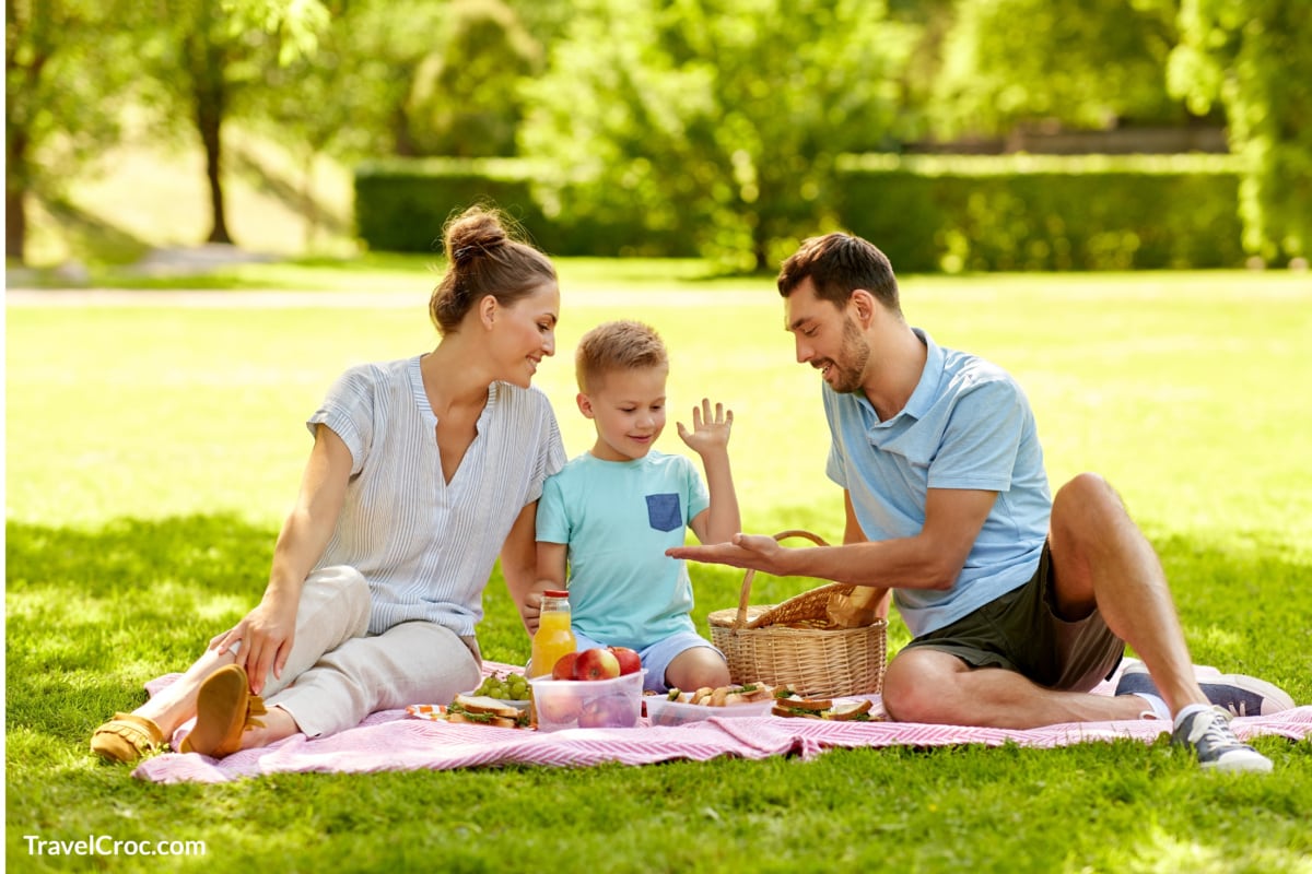 Family enjoying picnic in local park.
