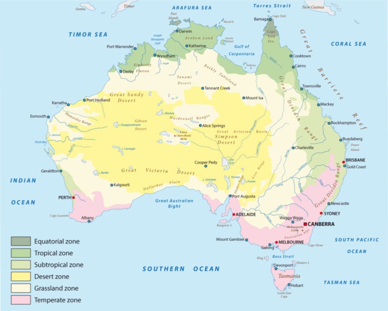 Climate zone map of Australia - Does it Snow in Australia? 