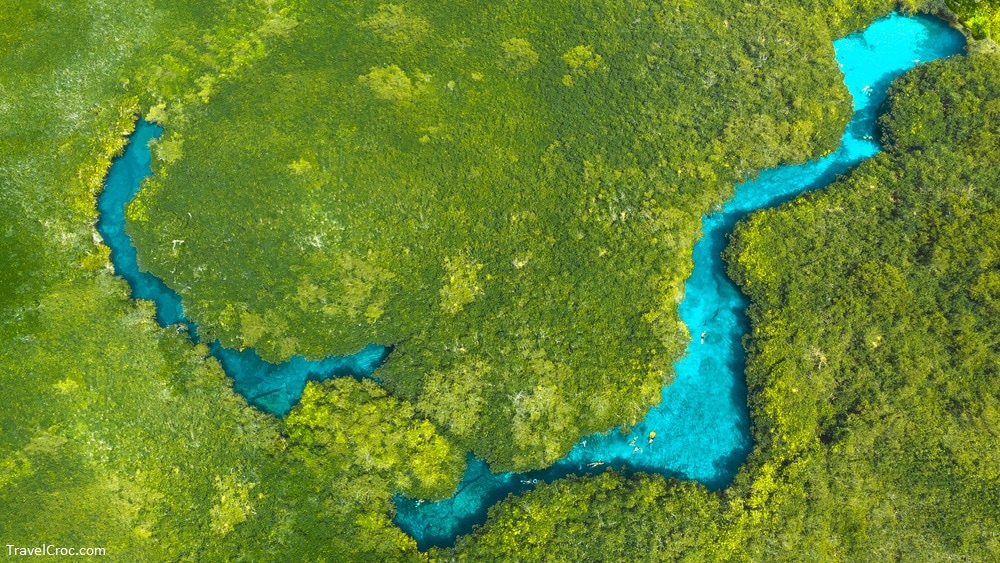Aerial view of Casa Cenote in Tulum, Quintana Roo, Mexico - Snorkeling in Mexico