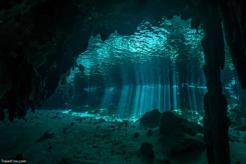 Light beams in the Cenotes of Mexico - Playa del Carmen snorkeling from shore