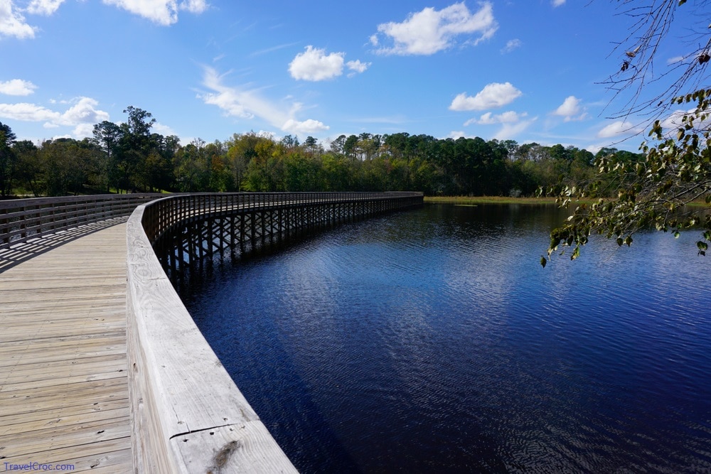 Curving boardwalk over Lake Wilson in North Carolina - Free Things to do in Rocky Mount NC