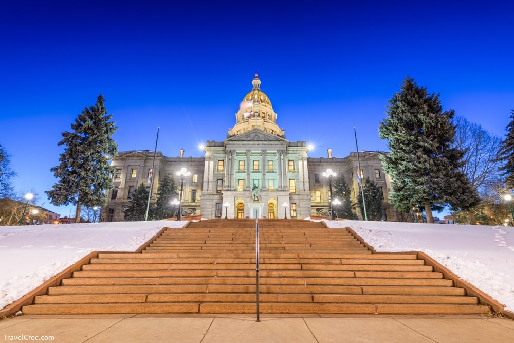 Denver, Colorado, USA at the Colorado State Capitol during a winters night. weather in Denver in November