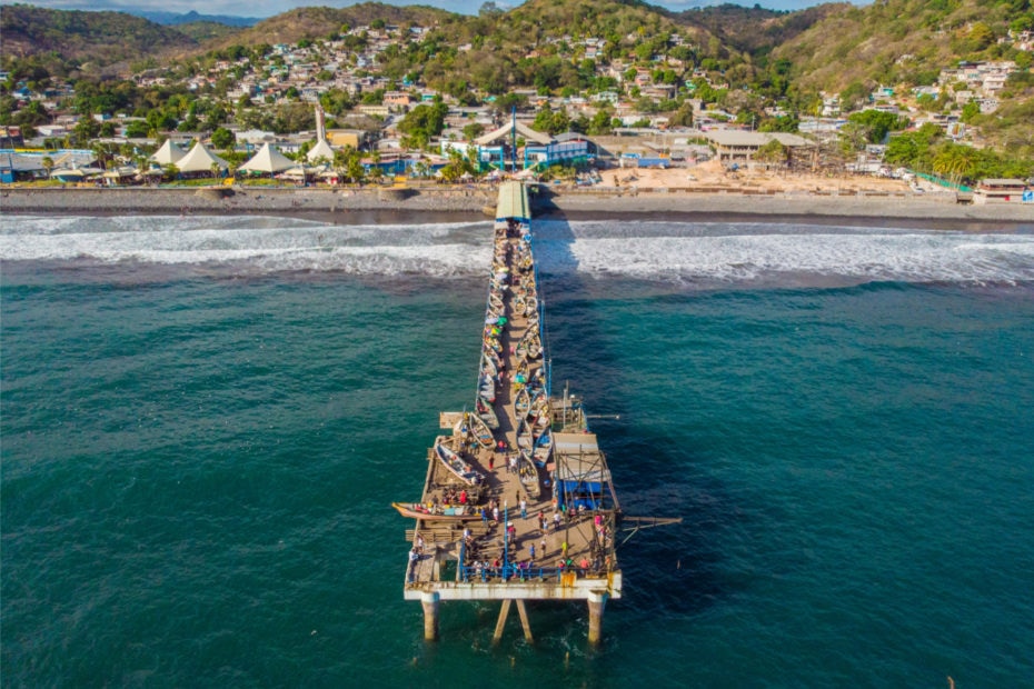 Frontal aerial view of the port of La Libertad