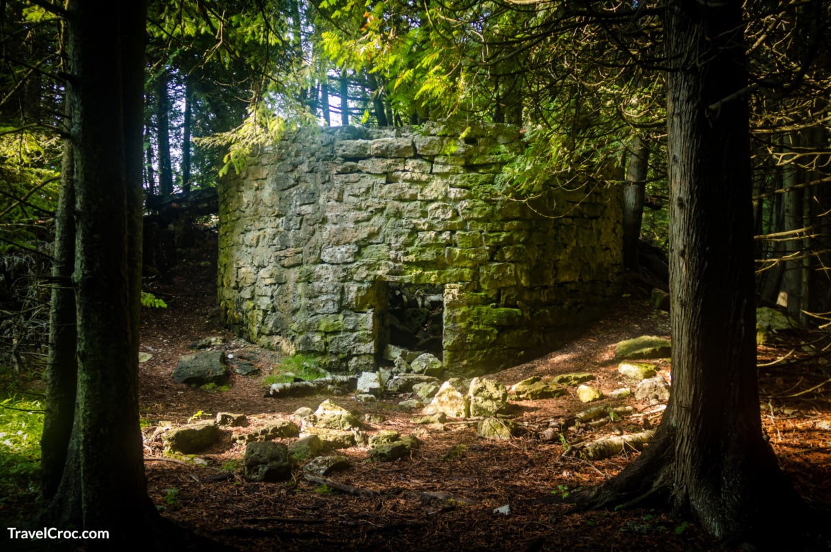 Historic kiln ruins in the forest at Toft Point in Door County