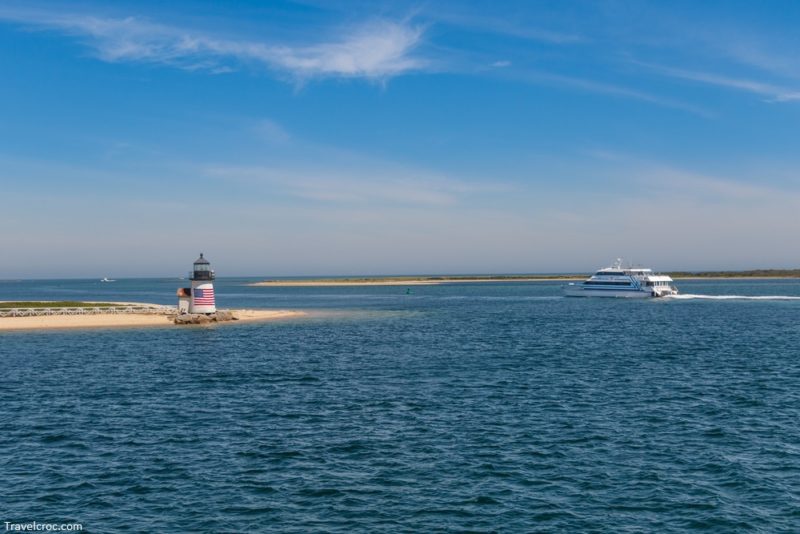 Nantucket island from ferry coming in to island from ocean looking at the beach - Nantucket Massachusetts
