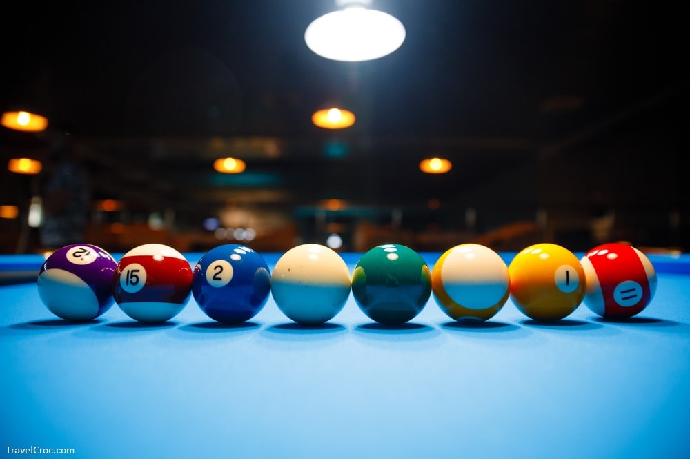 The game of American billiards. Multi-colored billiard balls on gaming table. Things to Do in Rocky Mount, NC