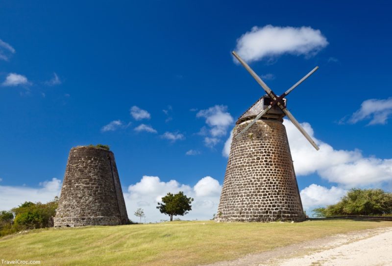The restored sugar plantation windmills at Betty's Hope in the heart of Antigua. Antigua in September