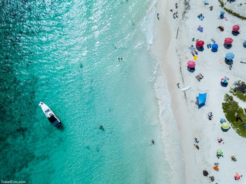 View from a drone on a beautiful beach in Xpu-ha on the Caribbean coast of Mexico