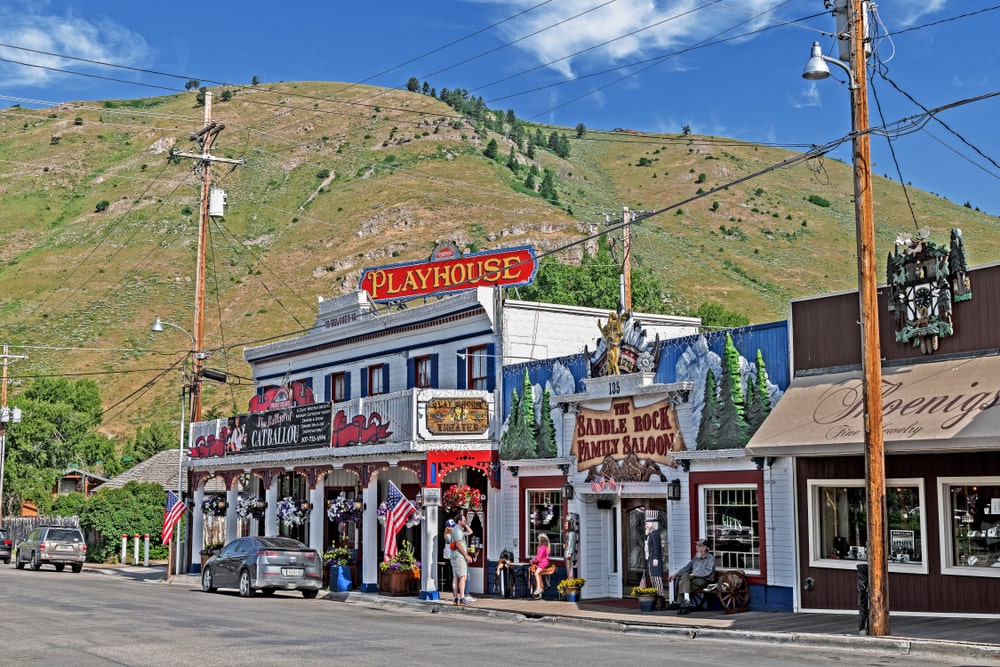 downtown Jackson Wyoming USA at the local Playhouse featuring the ballad Catballou - Seattle To Yellowstone Road Trip