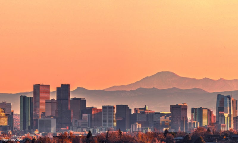 Denver skyline and the Pikes Peak at sunset - Super High Resolution Image