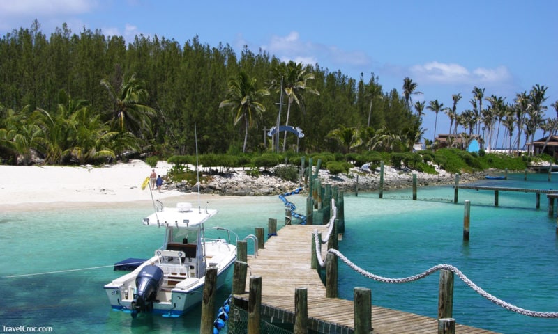 The harbor on Blue Lagoon island, The Bahamas.