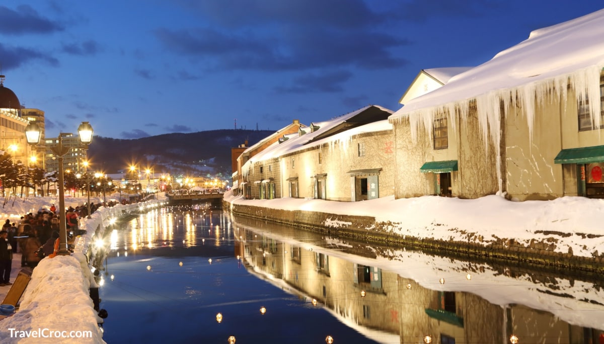 Snowy background of otaru canal in Japan