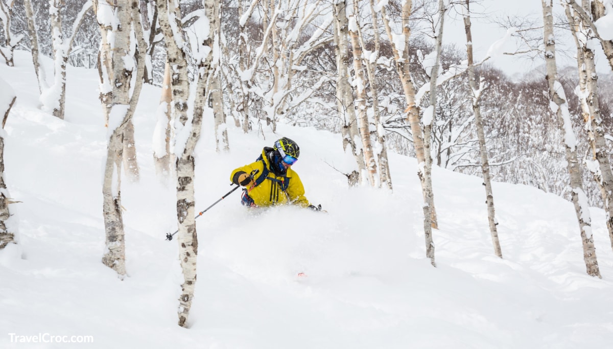 The backcountry skier is on Niseko Mountain in Hokkaido