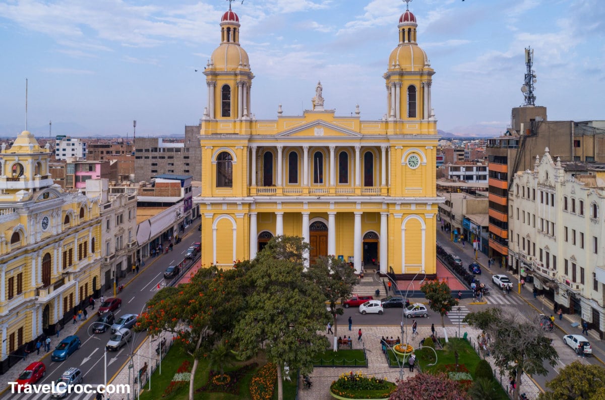 Chiclayo main square and cathedral church in Peru