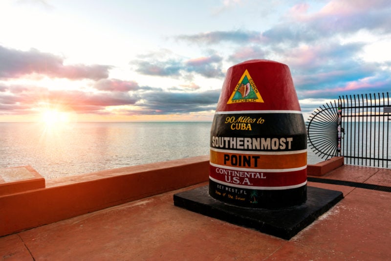 Key West, Florida, USA; Dec 18 2018: Southernmost Point marker in Key West, Florida, USA