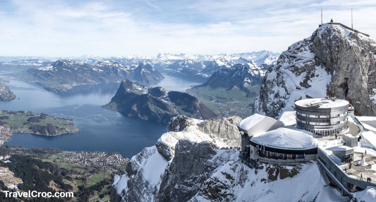 breathtaking panoramic view from mount pilatus on sunny winter day in lucerne
