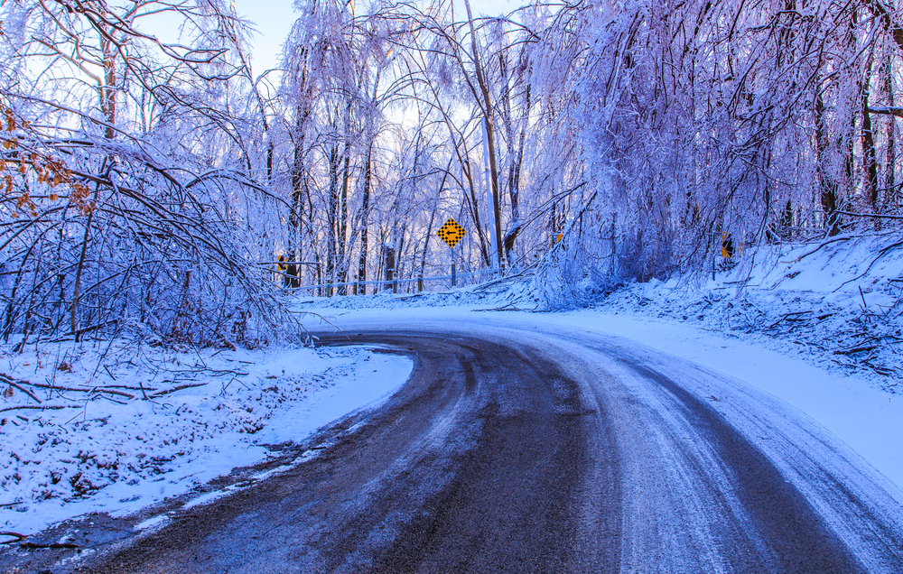 A snowy road in North Carolina