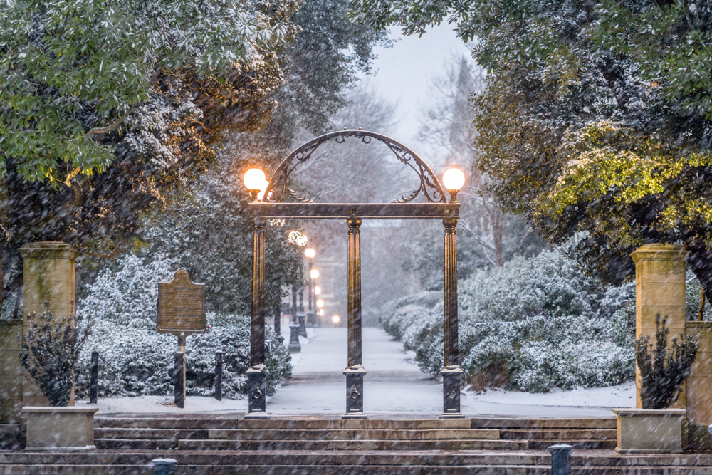 Snow on the University of Georgia campus
